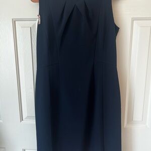 Pleated Navy Sleeveless Sheath Dress